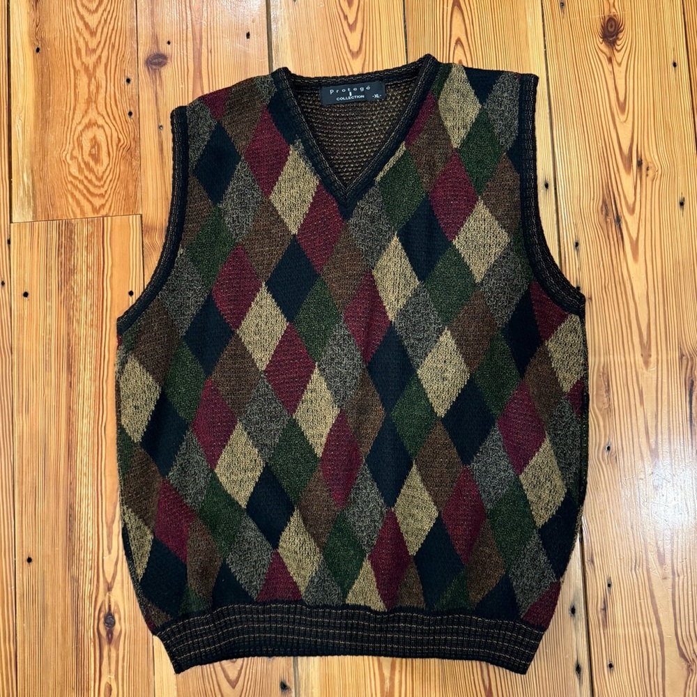 Vintage Men’s Argyle Sweater Vest - Protege size XL Multicolor Preppy Academia